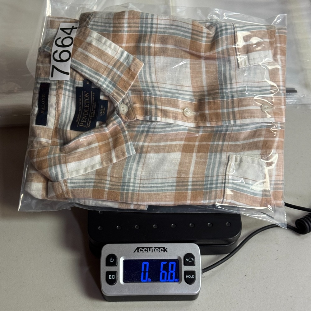 Pendleton Malone Button Up Shirt Mens Small Beige Plaid Linen Double Flap Pocket - Picture 10 of 10